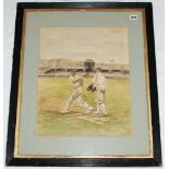 Douglas Jardine. England v West Indies 1933. Original painting of Jardine batting for England