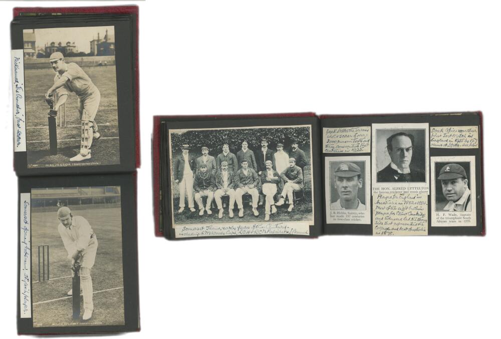'Cricket Past and Present'. Cricket in England 1860s-1950s. A nicely compiled small red photograph - Image 2 of 3