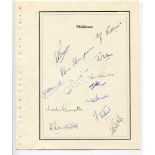 Middlesex 1954. Page with printed title and border, very nicely signed in ink by thirteen members of
