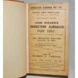 Wisden Cricketers' Almanack 1907 and 1908. 44th & 45th editions. Both bound in light and dark