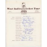 West Indies Under 25 tour to Zimbabwe 1981. Official autograph sheet fully signed by all fifteen
