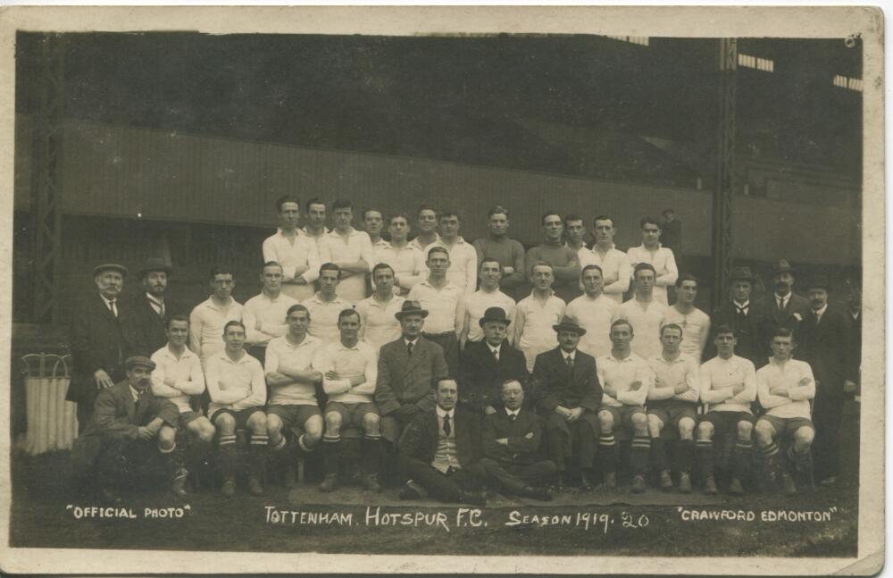 Tottenham Hotspur 1919/20. Early mono real photograph postcard of the team, officials and board