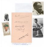 Australia tour to England 1938. Album page signed by five members of the Australia touring party.