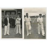 Don Bradman. England v Australia 1938-1939. Two original mono press photographs, one of Wally