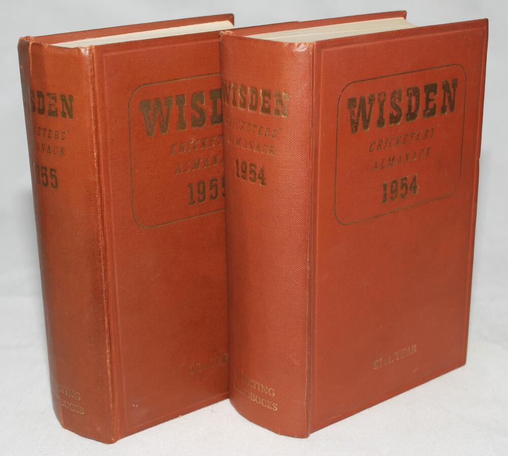 Wisden Cricketers' Almanack 1954 and 1955. Original hardback editions. Both editions with some