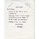 Peter Howard Parfitt. Norfolk, Middlesex and England. One page handwritten letter from Parfitt to