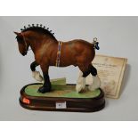 A Royal Worcester of a Shire stallion, modelled by Doris Lindner, in wooden plinth, model No.315/