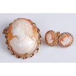 A carved shell cameo brooch depicting profile portrait of a maiden, in 9ct gold ropetwist mount with