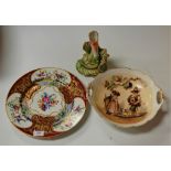 A continental porcelain cabinet plate, twin handled bowl, and specimen vase (3)