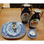 A small quantity of blue and white printed wares, to include Copeland; together with a china fairing