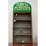 A wall hanging glazed fronted display case for diecast models and advertising Birch Brothers Ltd