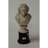 A Copeland Parian bust of Beethoven, on ebonised plinth, the reverse of the bust stamped 'Copy of