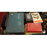 A box of miscellaneous items to include antique reference books