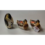 A pair of Royal Crown Derby table ornaments in the form of a ducks, each decorated in the Imari