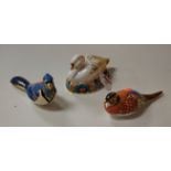 Three various Royal Crown Derby bird table ornaments, to include a nesting duck, dia.8cm