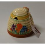 A Clarice Cliff Spring Crocus pattern preserve pot and cover, height 10cm