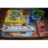 One box containing a quantity of mixed modern release toys, diecast vehicles and games, to include