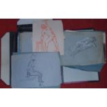 An artists folio, assorted drawings etc