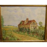 S. Dawdry - Stone cottage, Great Chesterford, oil; and two others (3)