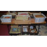 Nine boxes of mixed effects, to include pictures & prints, collectors wall plates, enamel