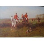 D. Long, (20th century), Huntsmen and hounds, oil on canvas, signed lower right, 50 x 75cm