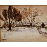 Dorothy Gates - Pair; Winter landscape and Summer landscape, watercolours, 26 x 33cm