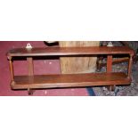 A mahogany round cornered two-tier hanging wall shelf, width 92.5cm, together with a Victorian