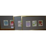 A set of eighteen silk cigarette cards, all framed as six triptychs