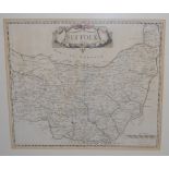 Robert Morden - engraved and later hand-coloured county map of Suffolk, 36 x 42cm; a reproduction