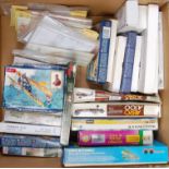 One box containing a large quantity of various boxed plastic resin and vac form aircraft kits, 30+