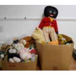Three boxes of mixed modern and vintage soft filled dolls and teddy bears