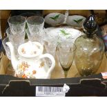 A box of miscellaneous china and glassware, to include Wedgwood Bangkok pattern coffee pot and