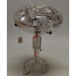 A cut glass table lamp and shade of mushroom form, height 44cm