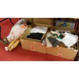 A large circa 1900 papier mache? dolls body only, together with various plastic dolls, lace, linen