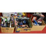 Three boxes containing a large collection of mainly modern release Star Wars action figures and