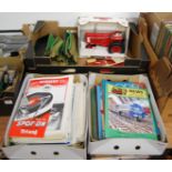 Three boxes containing a quantity of mixed tinplate toys, diecast vehicles and model collecting