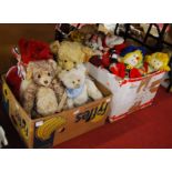 Two boxes of assorted children's soft toys to include Deans bears etc