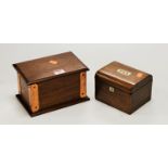 An early 20th century teak and copper bound playing card box; together with a Victorian walnut