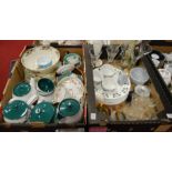 Two boxes containing mixed glassware and ceramics, to include Denby Wheatsheaf and an onyx table