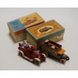 A Corgi model 1008 tinplate fire engine; together with a Models of Yesteryear tinplate double-decker