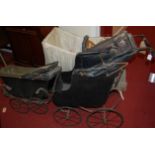 Two Victorian iron and canvas dolls prams; together with a dolls cot; a single bedroom chair and