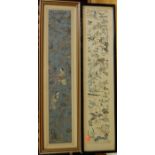 Early 20th century framed Japanese silkwork panel 60x15cm, and two others (3)