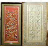 A Japanese framed silkwork panel 68x35cm; and one other slightly smaller example depicting figure