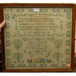 A George IV needlework verse and picture sampler, completed by Sarah Beal, dated May 24th aged 10