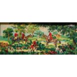 A woolwork panel depicting hunting scene, 48x110cm