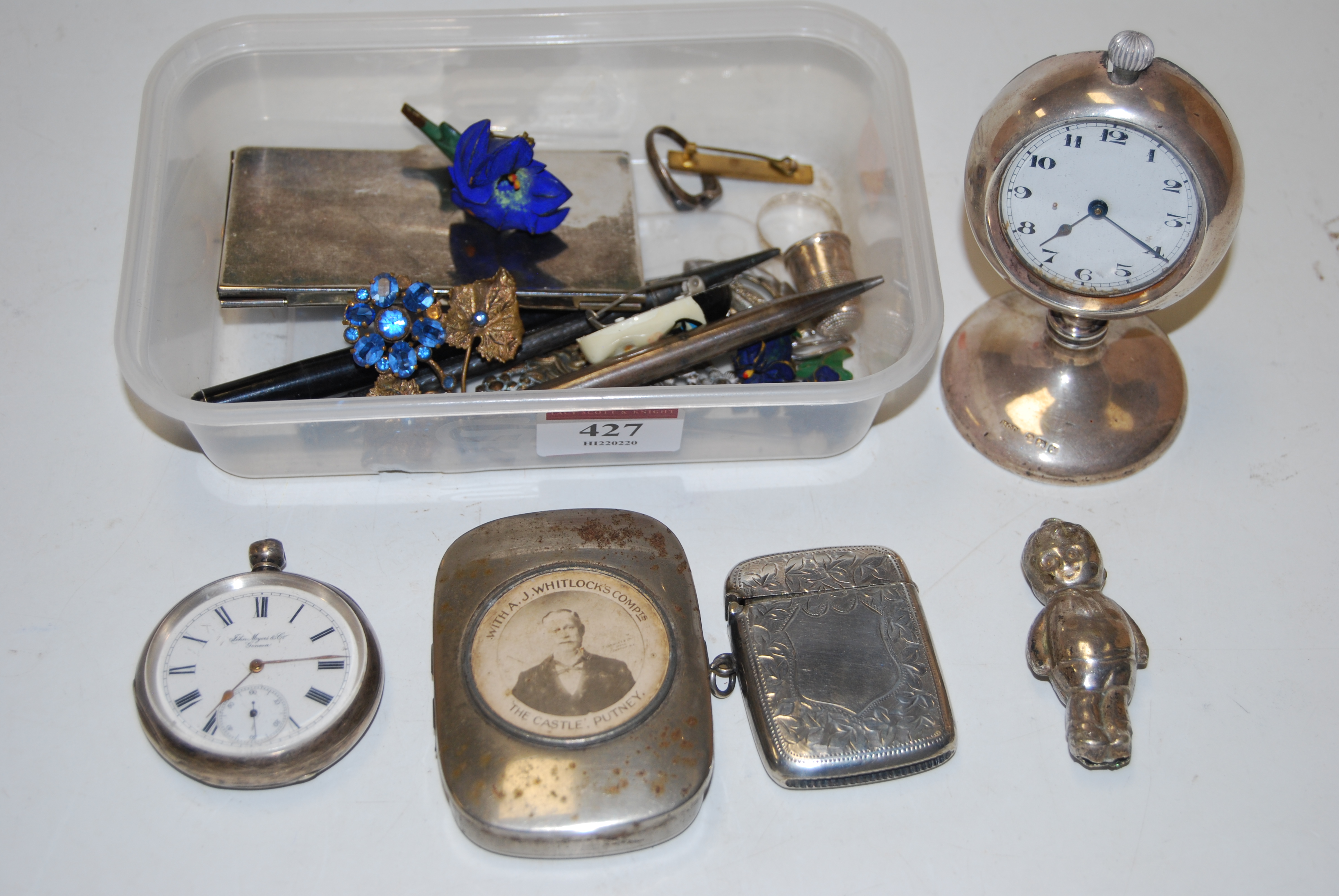 A small collection of miscellaneous items, to include a George V silver pocket watch holder, part