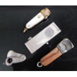A modern silver guillotine pocket cigar cutter of lined rectangular form, maker SJ Rose & Son,