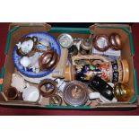 A box of miscellaneous items, to include continental beersteins, onyx table lighter etc