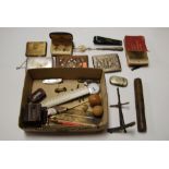 Mixed lot to include silver plated pocket cigarette case, various items of treen, propelling pencil,