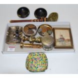A box of miscellaneous items, to include a Victorian gilt metal desk seal with carved and polished